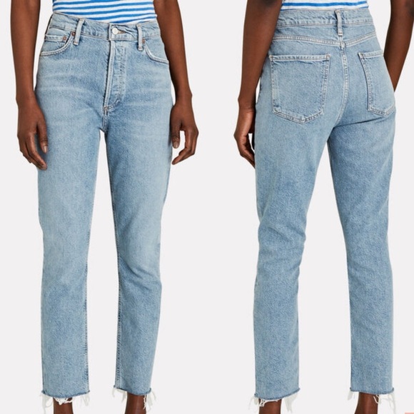 Agolde Nico High-Rise Slim Jeans Raw Hem Button Fly Medium Wash Size 29 - Picture 1 of 14